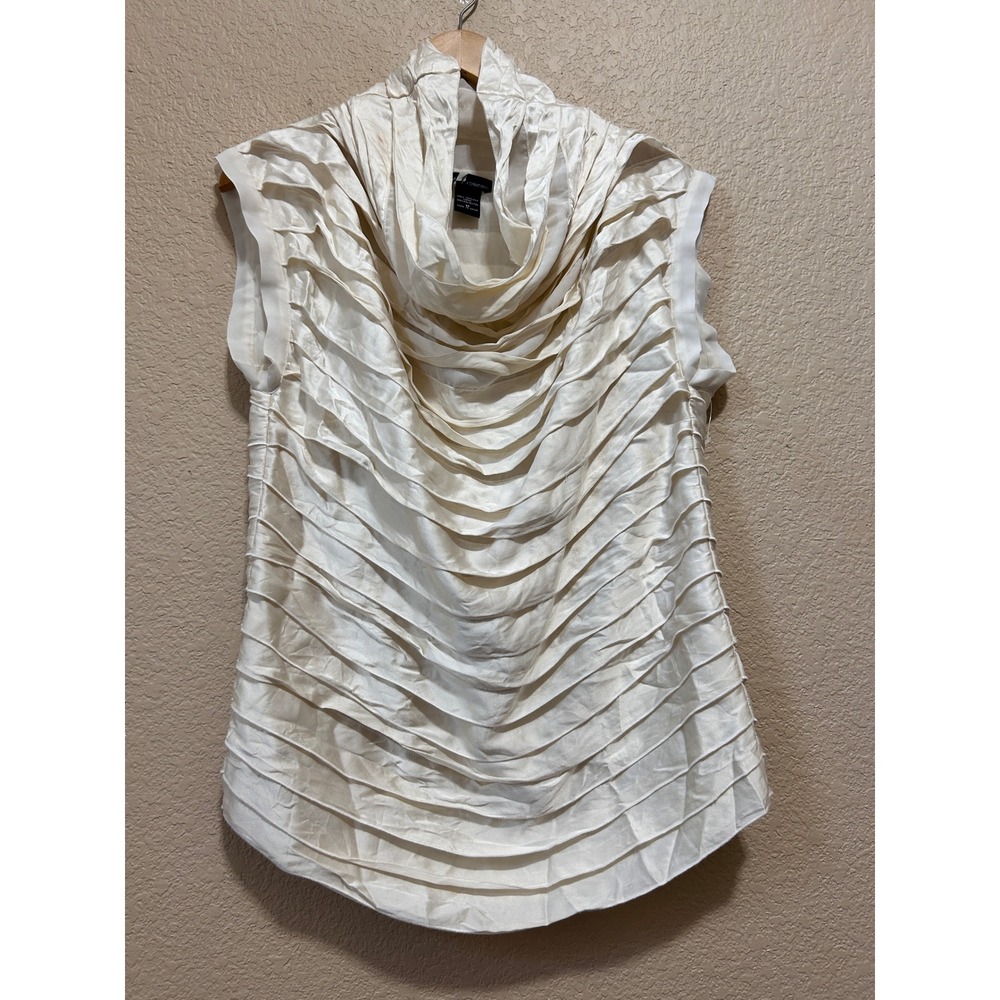Moda International M Silk Ruffle Cowl Neck Blouse Cream Y2K Romantic Sleeveless